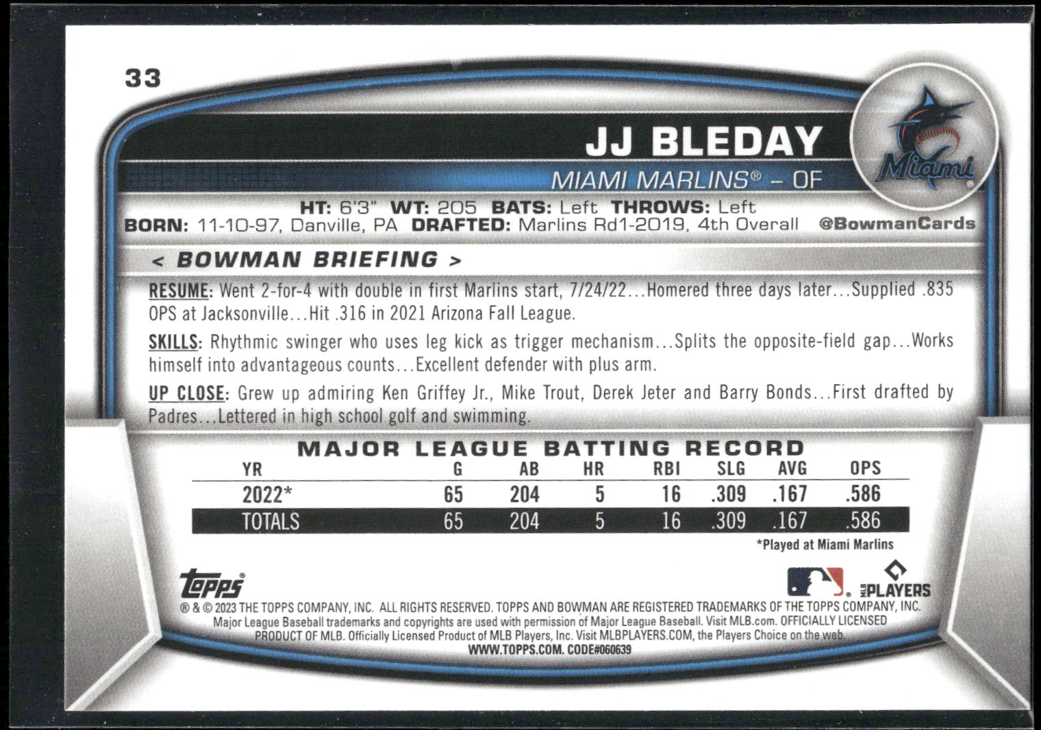 2023 Bowman #33 JJ Bleday