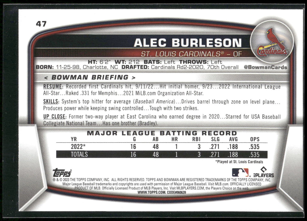 2023 Bowman #47 Alec Burleson