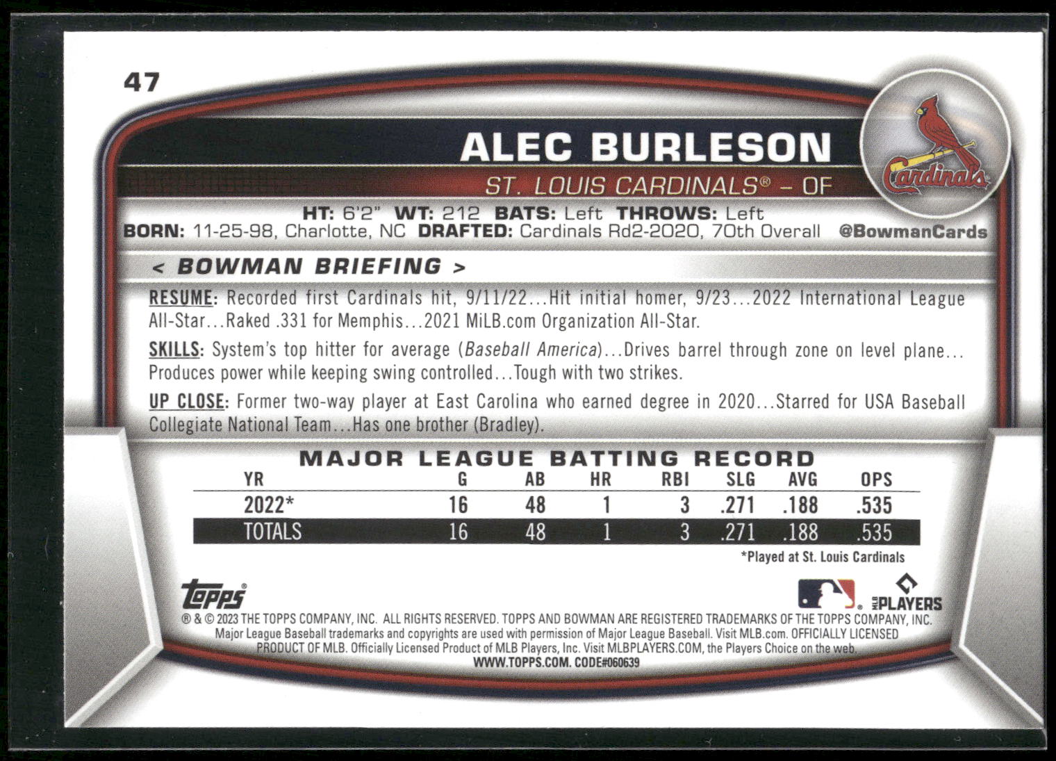 2023 Bowman #47 Alec Burleson