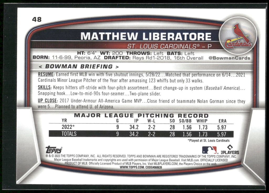 2023 Bowman #48 Matthew Liberatore