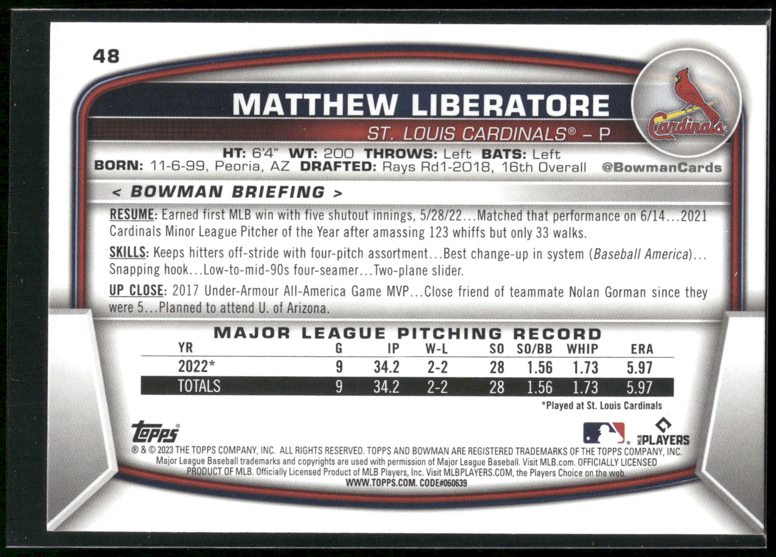 2023 Bowman #48 Matthew Liberatore