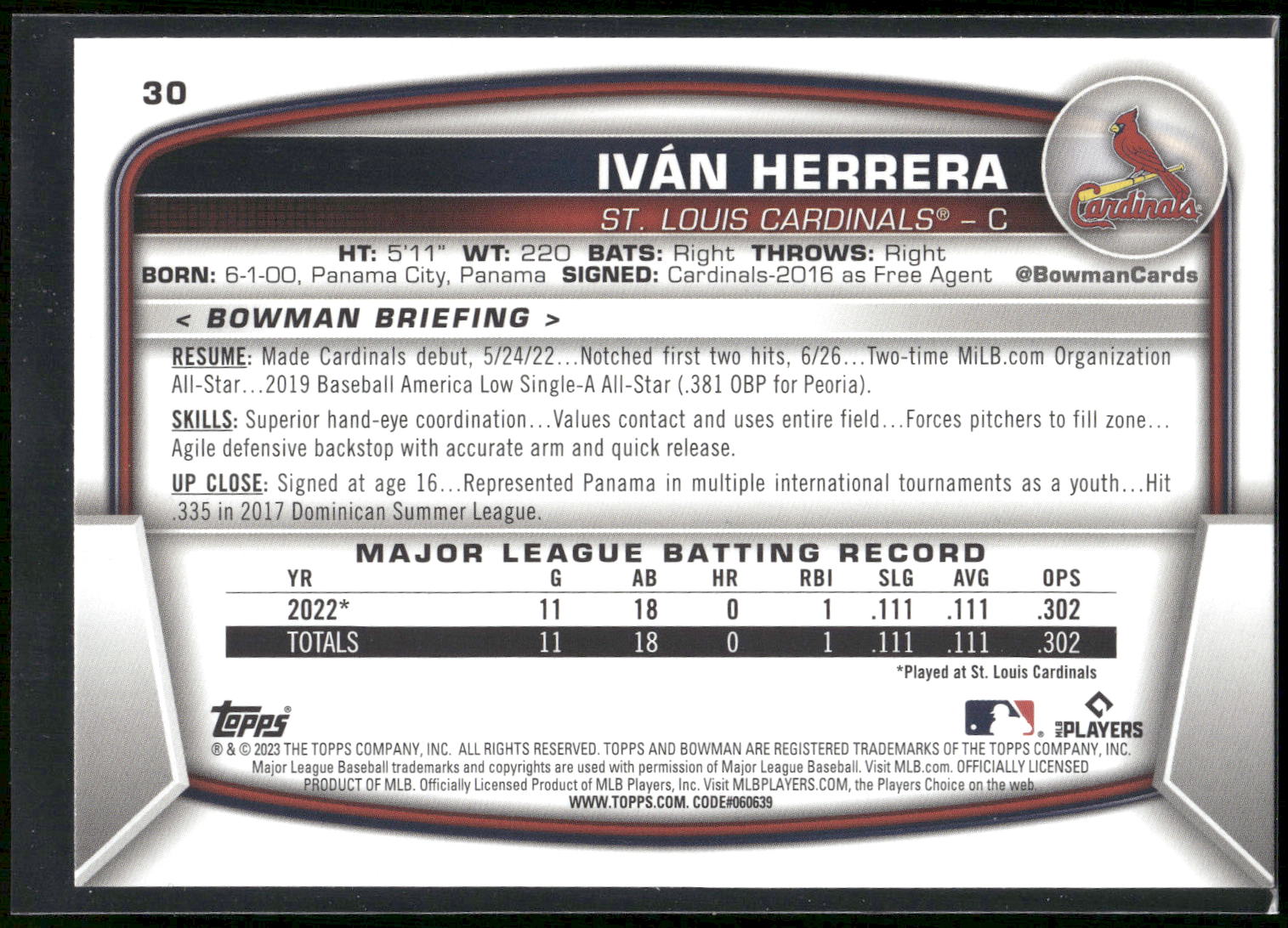 2023 Bowman #30 Ivan Herrera