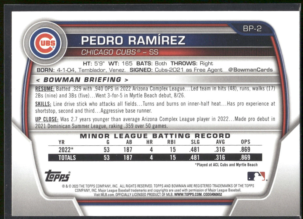 2023 Bowman #BP-2 Pedro Ramirez Prospects