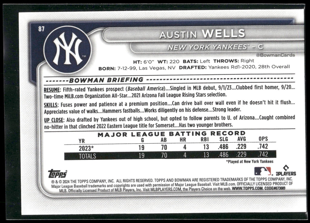 2024 Bowman #87 Austin Wells