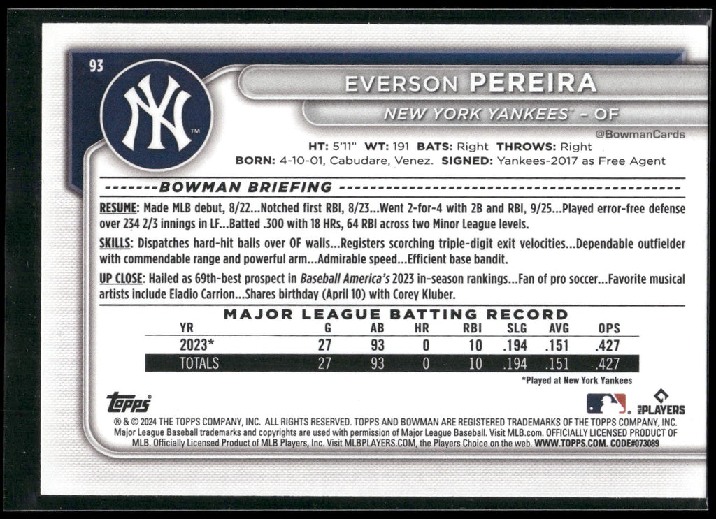 2024 Bowman #93 Everson Pereira