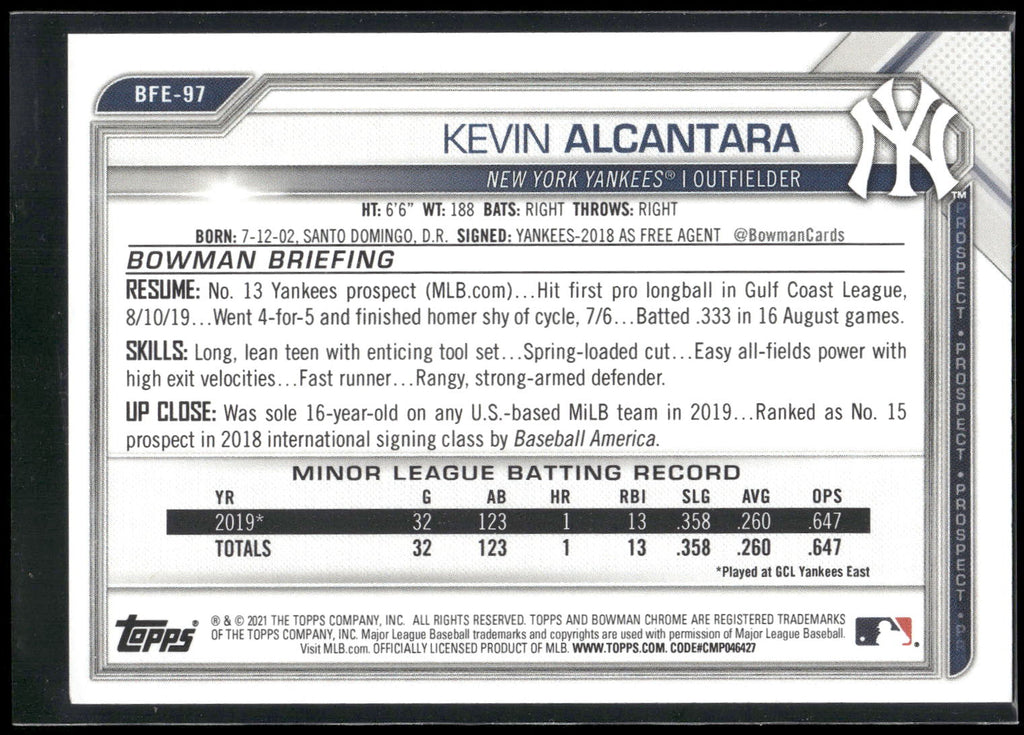 2021 Bowman 1st Edition #BFE-97 Kevin Alcantara