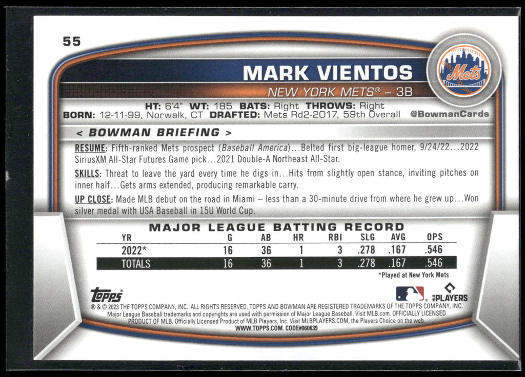 2023 Bowman #55 Mark Vientos