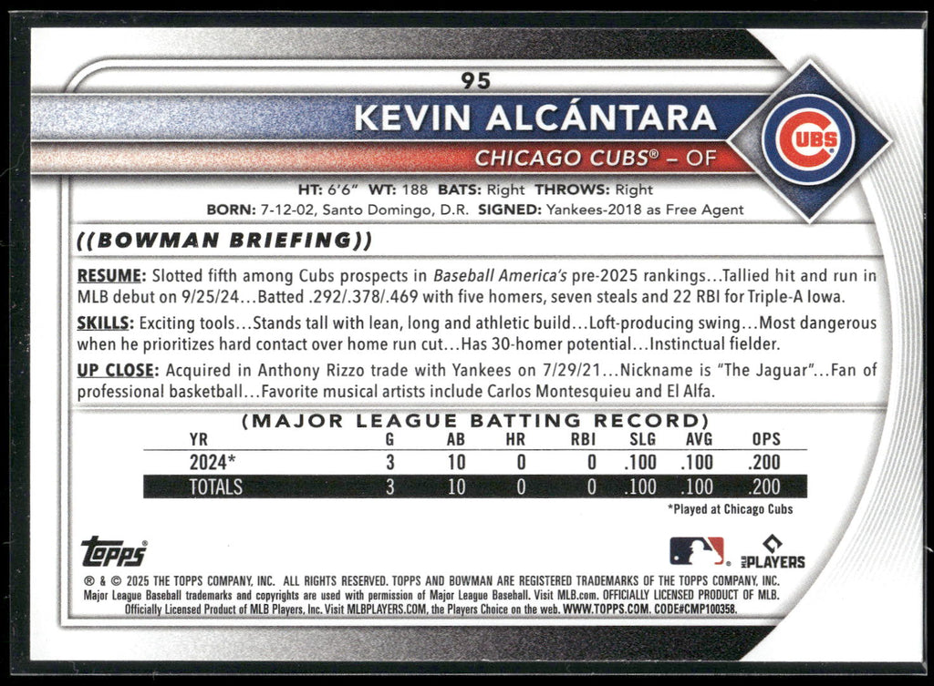 2025 Bowman #95 Kevin Alcántara