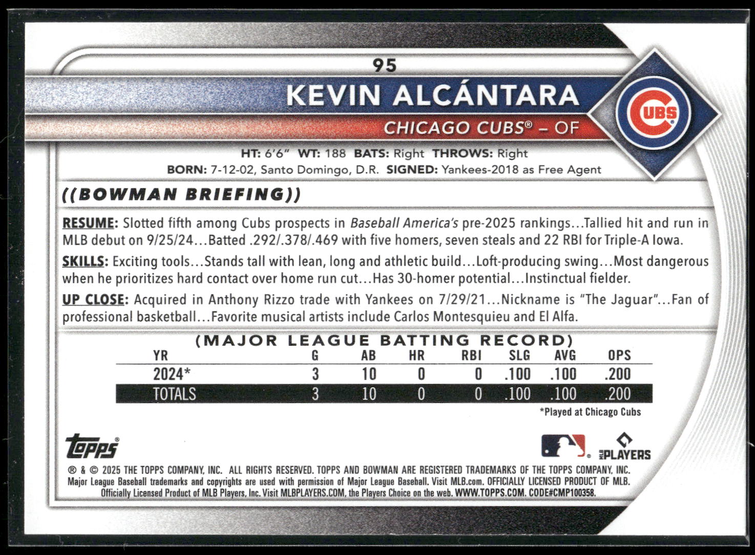 2025 Bowman #95 Kevin Alcántara