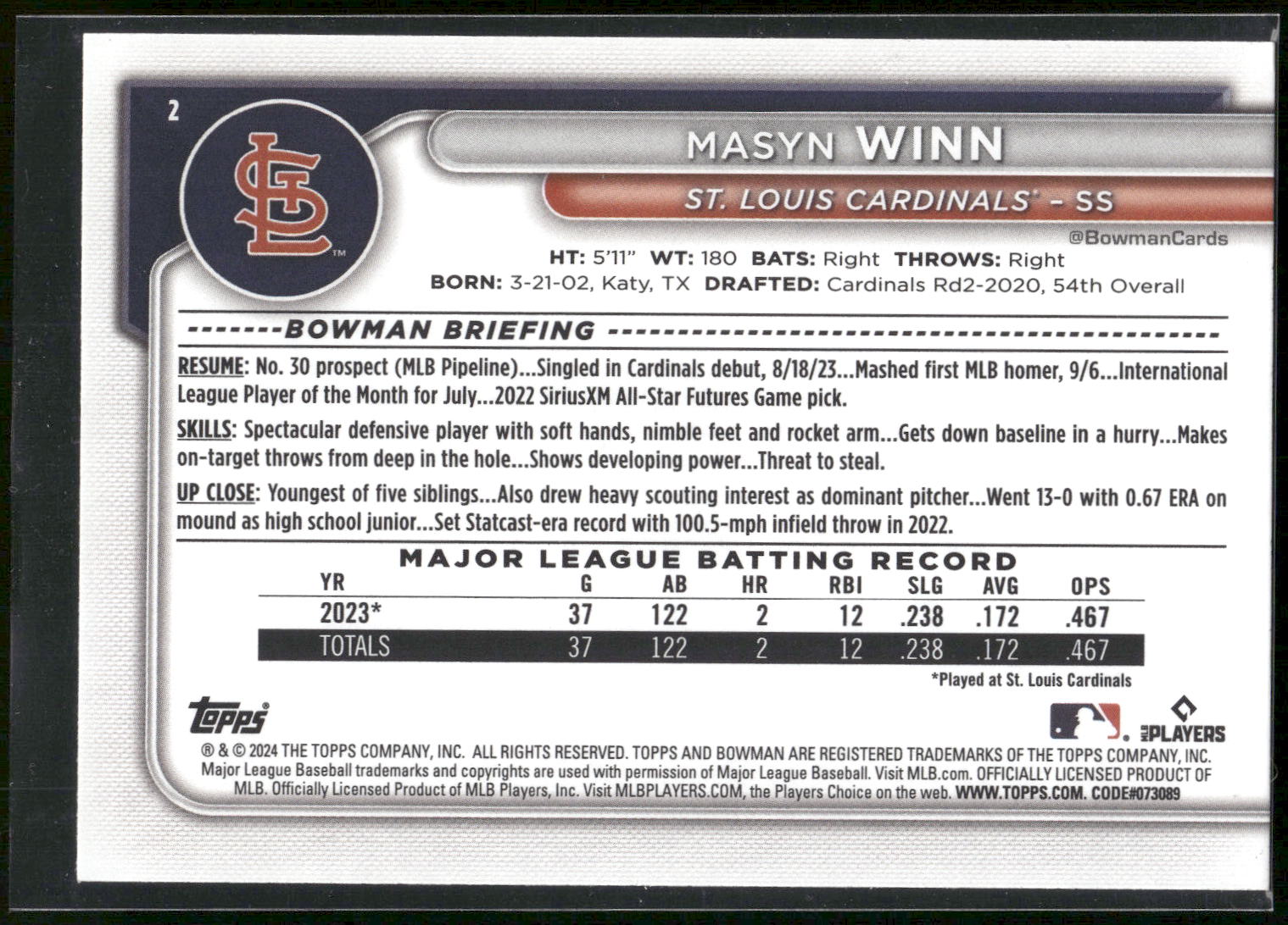 2024 Bowman #2 Masyn Winn