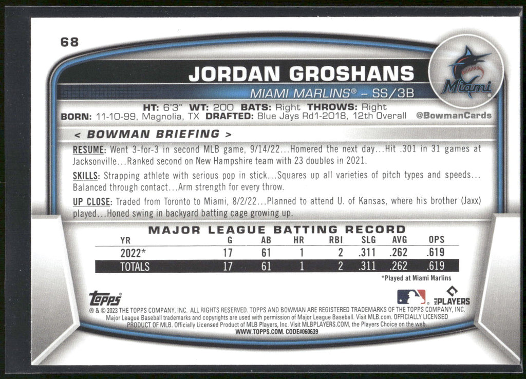 2023 Bowman #68 Jordan Groshans