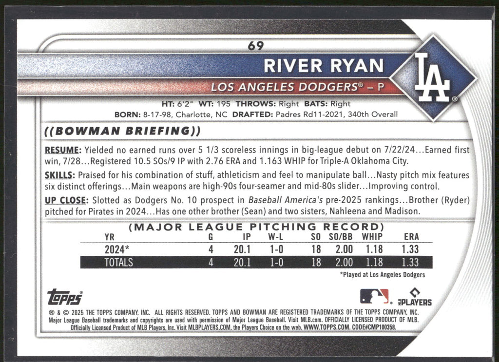 2025 Bowman #69 River Ryan