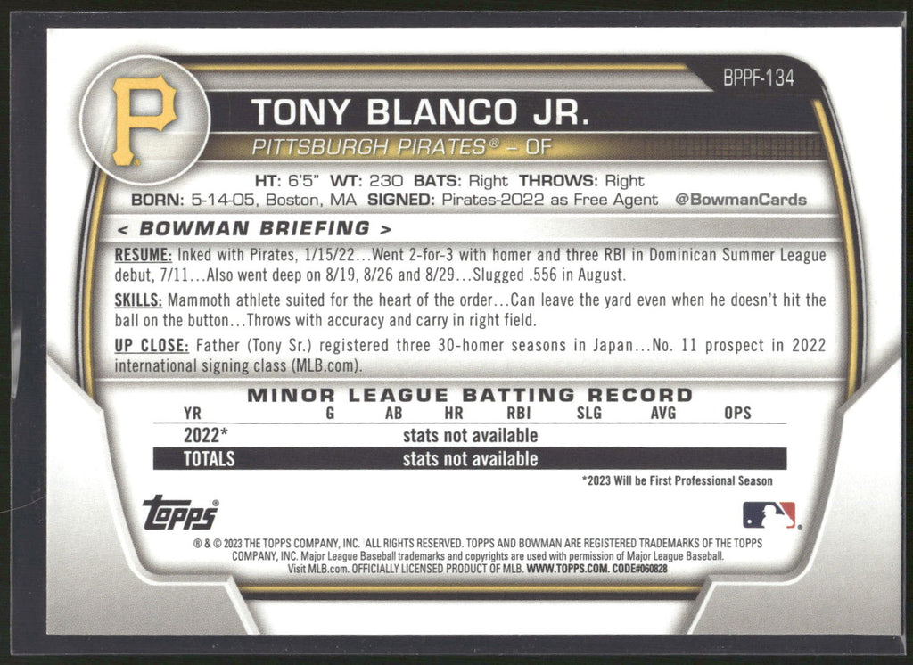 2023 Bowman 1st Edition #BPPF-134 Tony Blanco Jr.