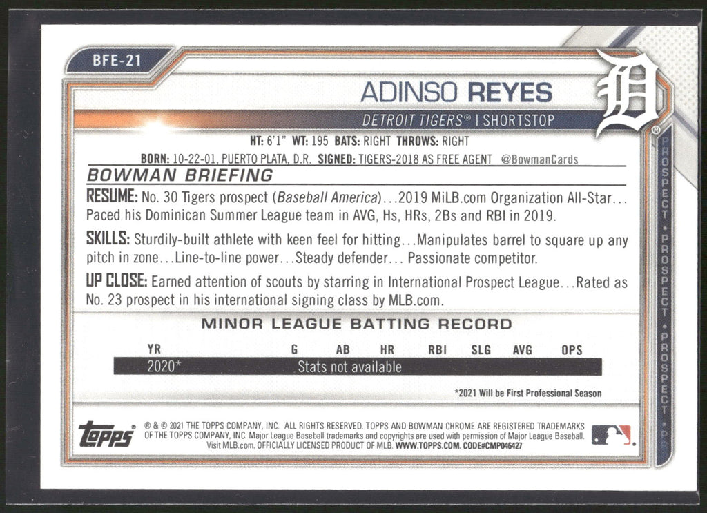 2021 Bowman 1st Edition #BFE-21 Adinso Reyes