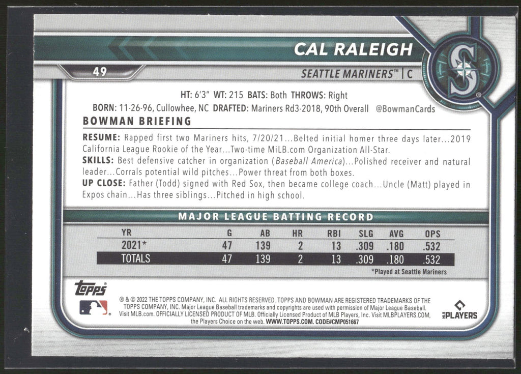 2022 Bowman #49 Cal Raleigh