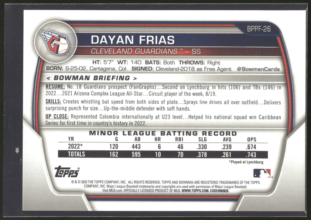 2023 Bowman 1st Edition #BPPF-26 Dayan Frías