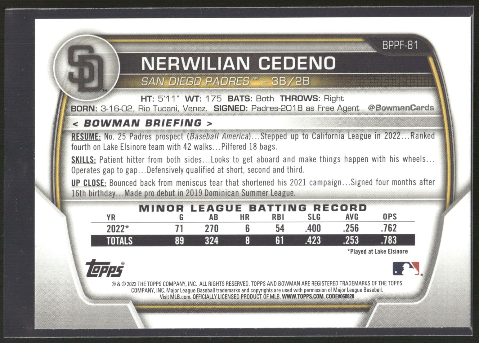 2023 Bowman 1st Edition #BPPF-81 Nerwilian Cedeño