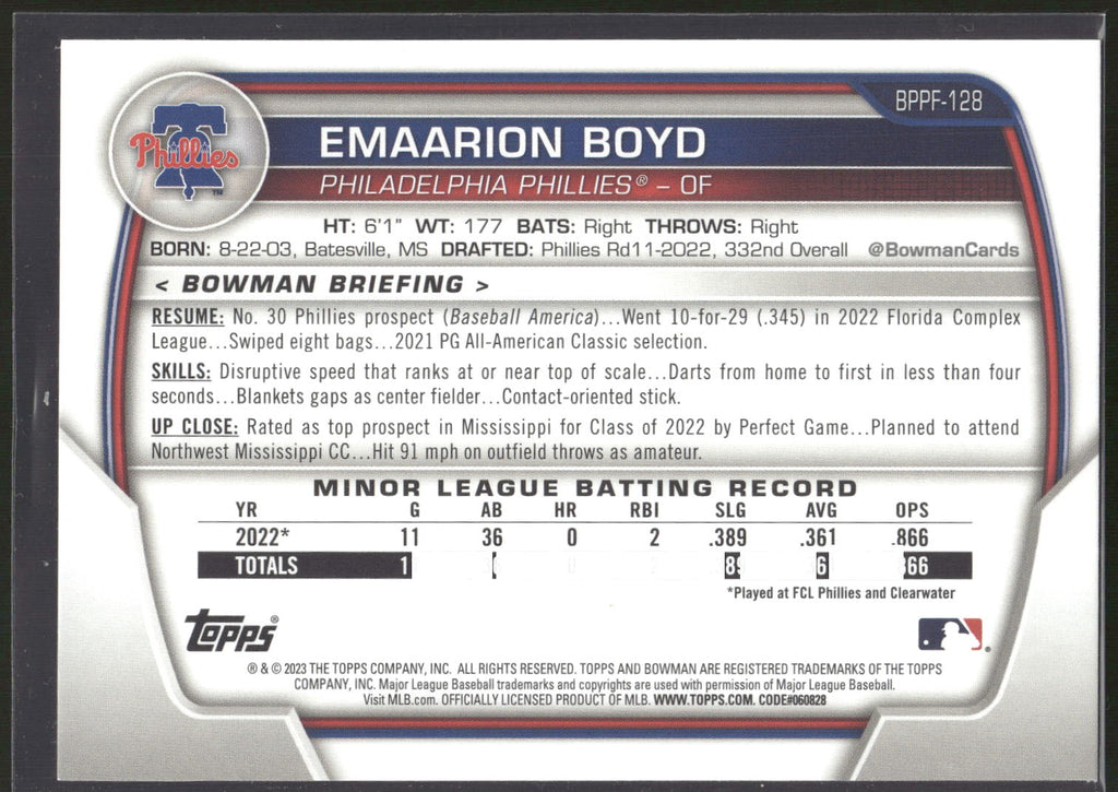 2023 Bowman 1st Edition #BPPF-128 Emaarion Boyd