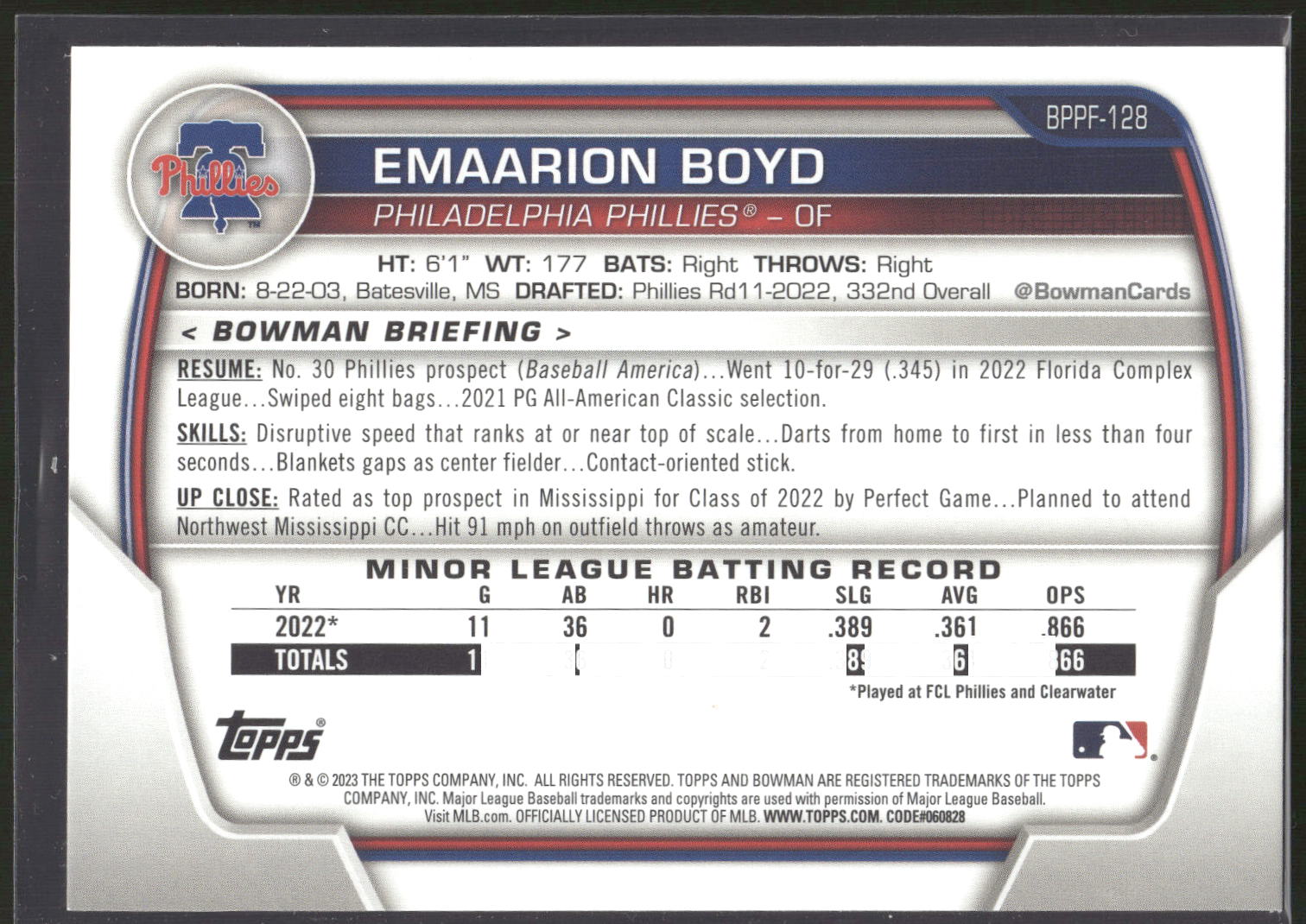 2023 Bowman 1st Edition #BPPF-128 Emaarion Boyd