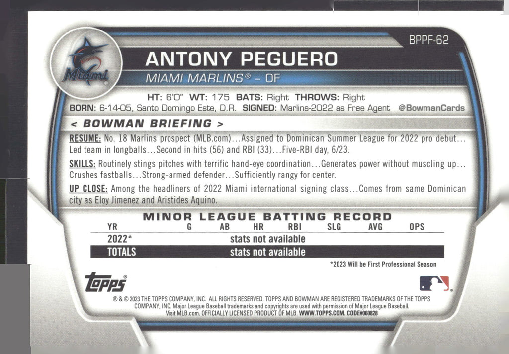 2023 Bowman 1st Edition #BPPF-62 Antony Peguero