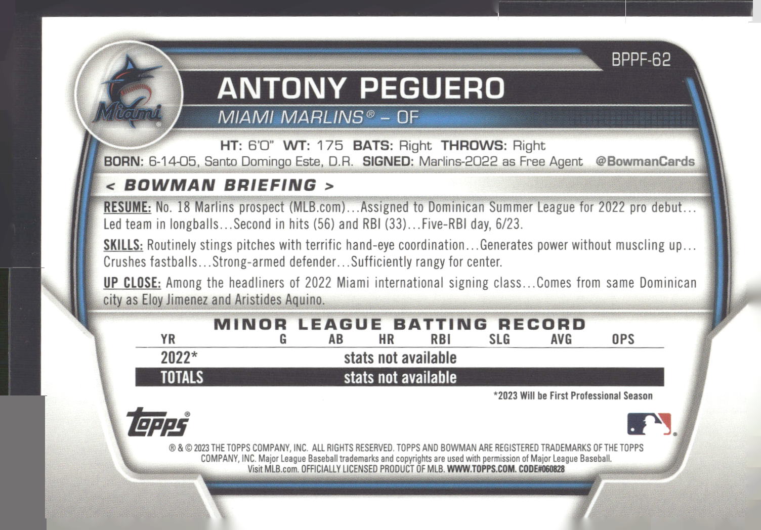 2023 Bowman 1st Edition #BPPF-62 Antony Peguero