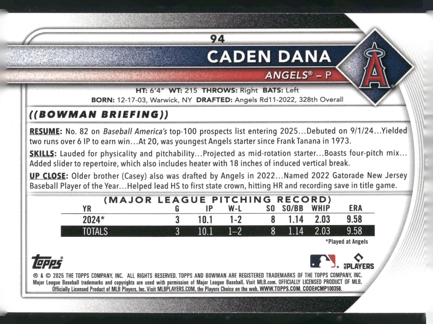 2025 Bowman #94 Caden Dana