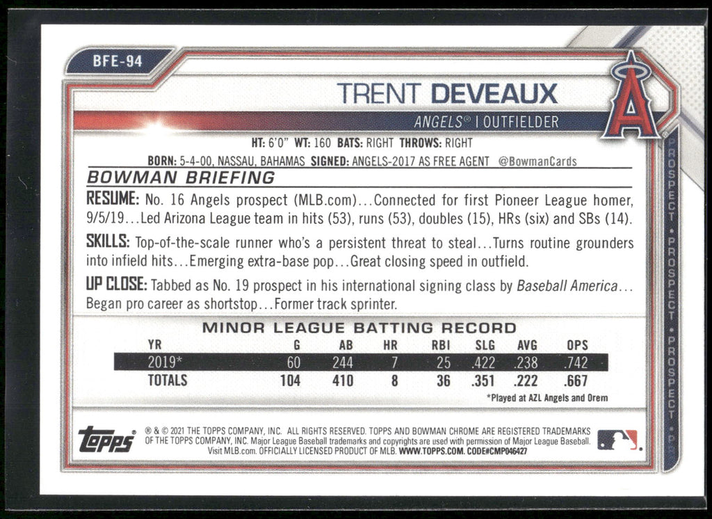2021 Bowman 1st Edition #BFE-94 Trent Deveaux