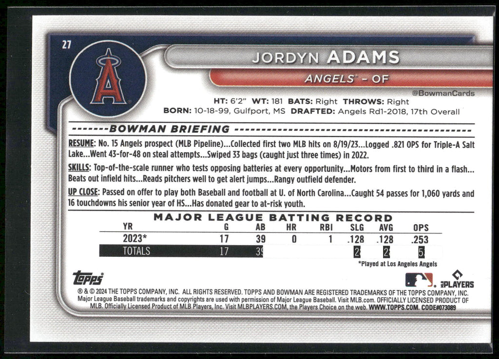 2024 Bowman #27 Jordyn Adams