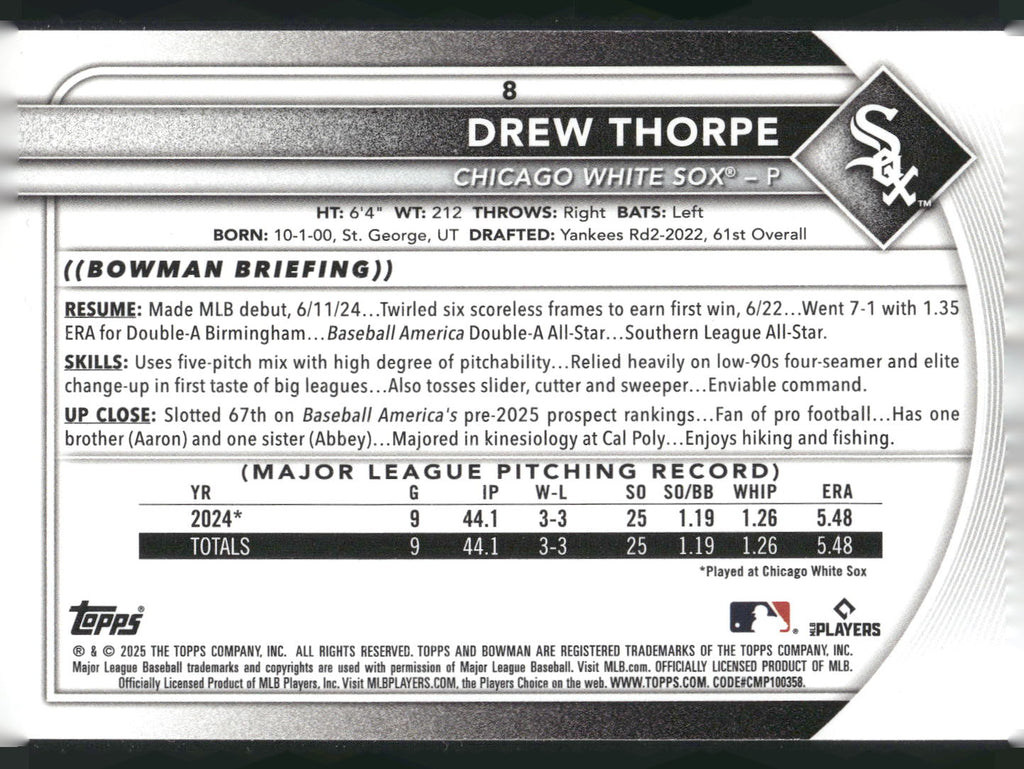 2025 Bowman #8 Drew Thorpe