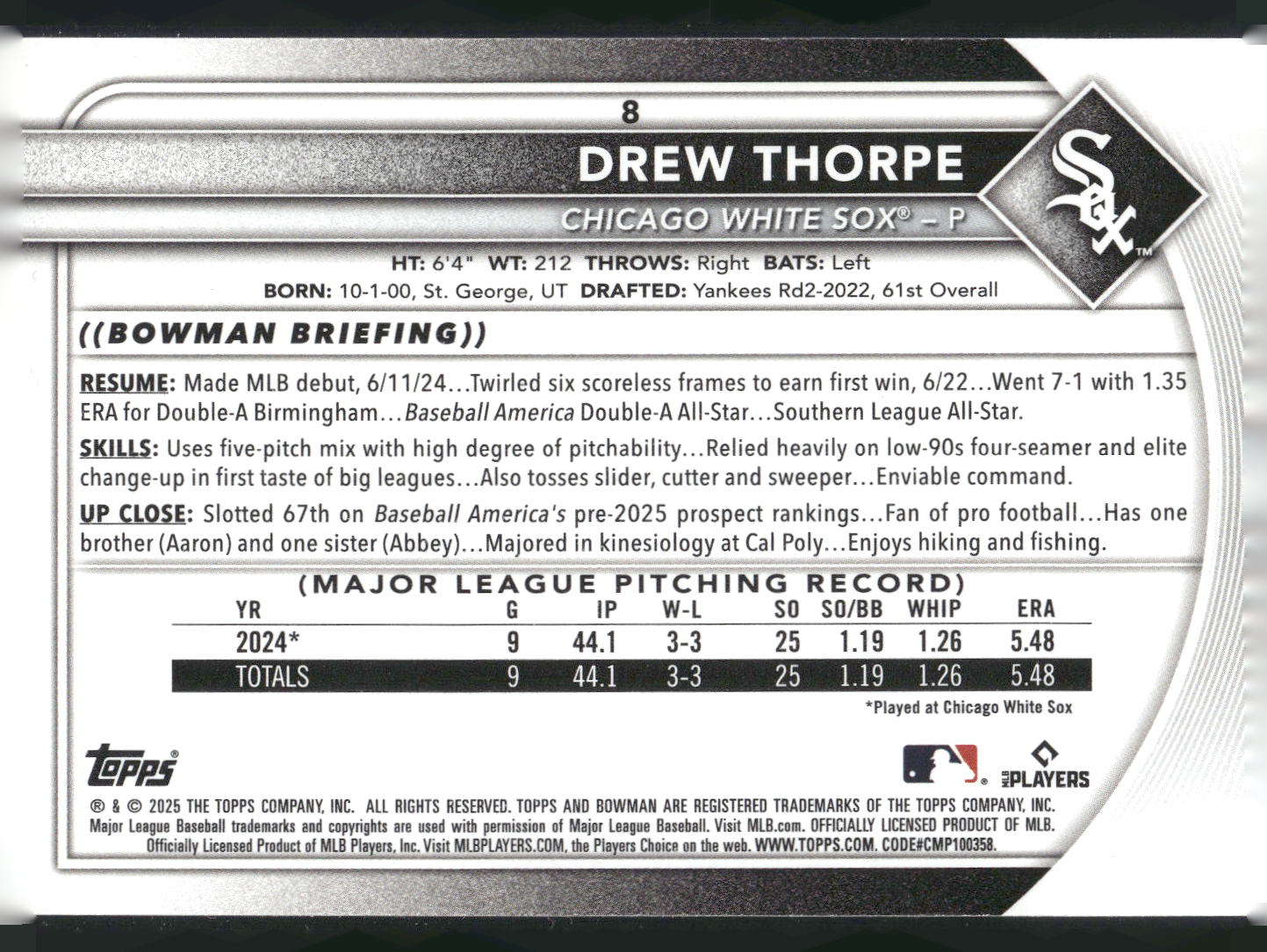 2025 Bowman #8 Drew Thorpe