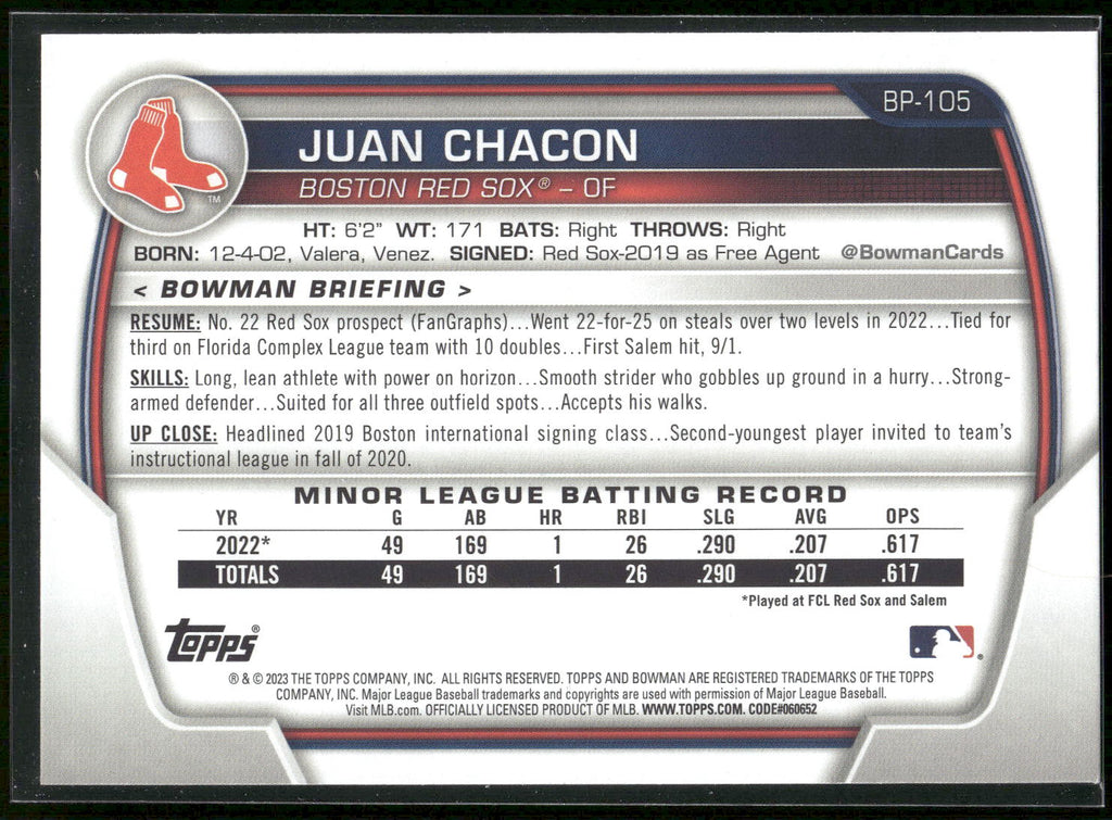 2023 Bowman #BP-105 Juan Chacon Prospects