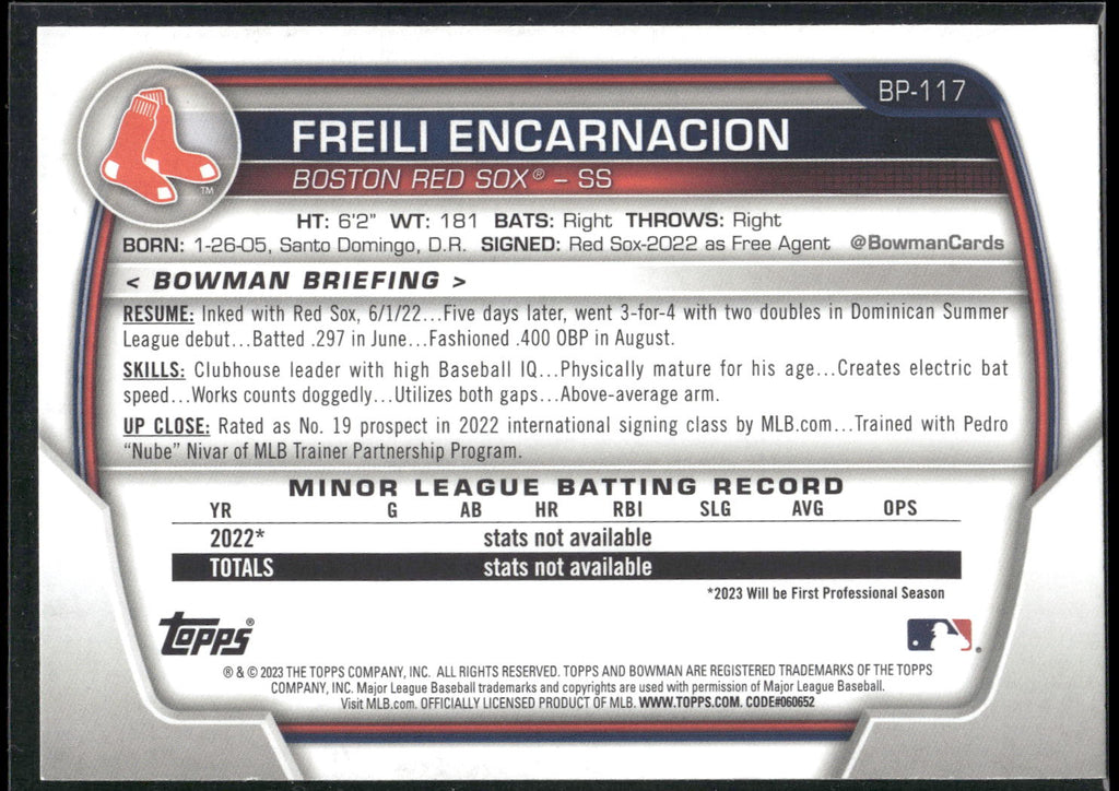 2023 Bowman #BP-117 Freili Encarnacion Prospects