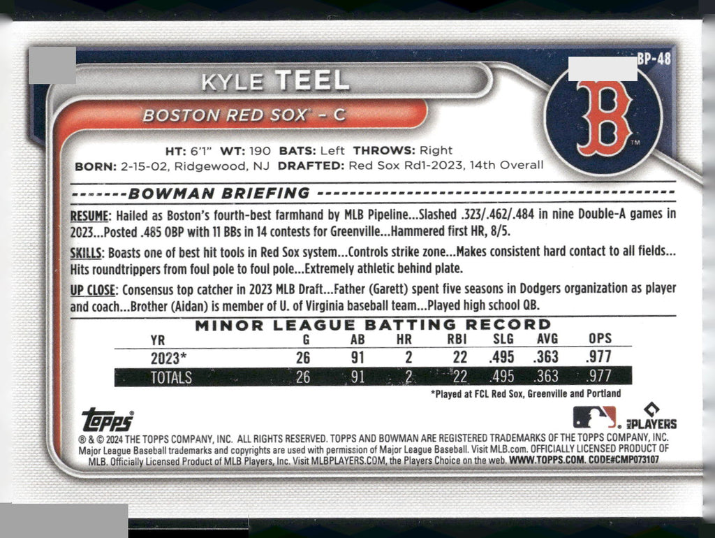 2024 Bowman #BP-48 Kyle Teel Prospects