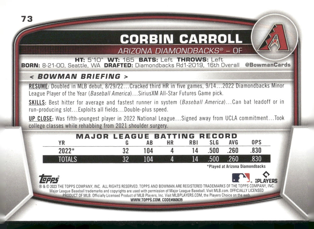 2023 Bowman #73 Corbin Carroll