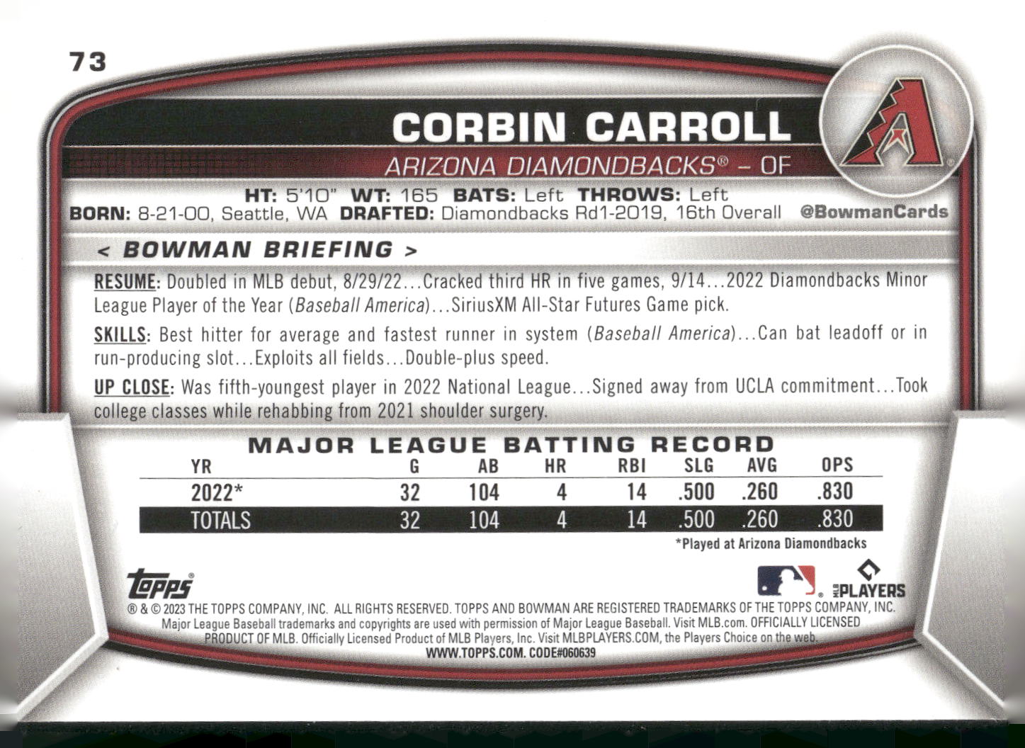 2023 Bowman #73 Corbin Carroll