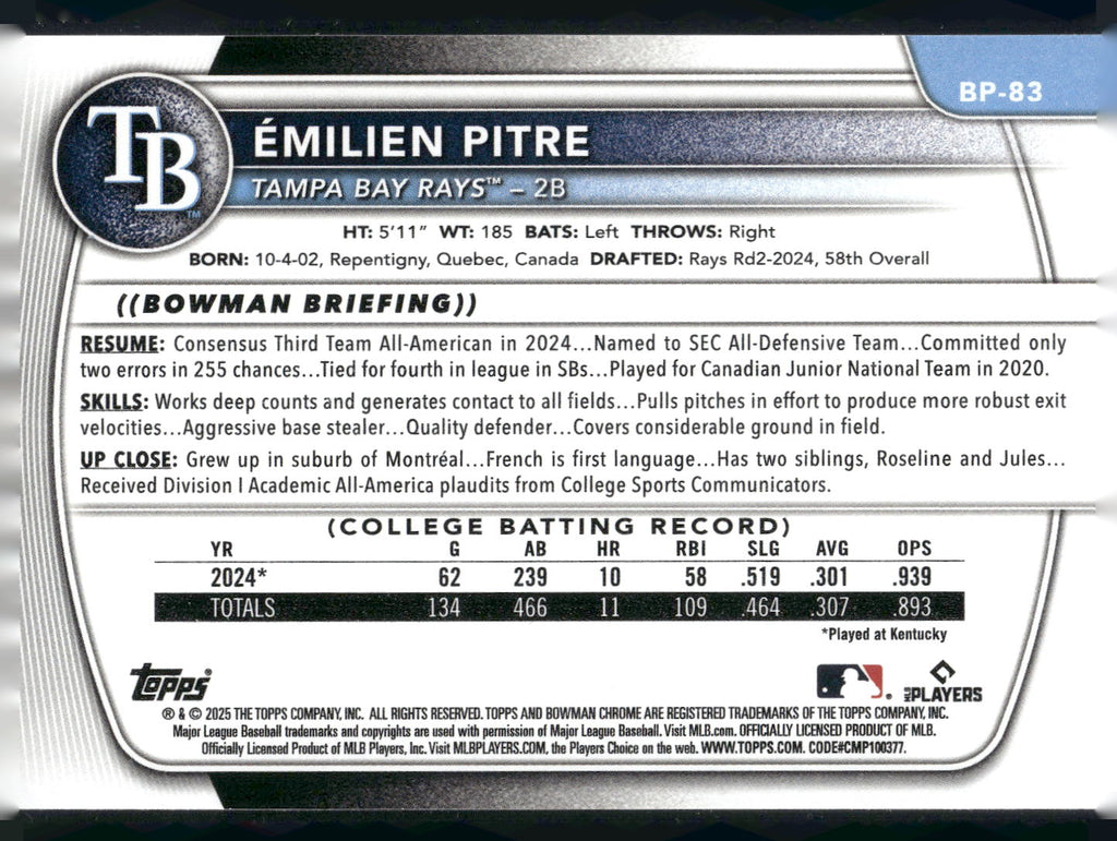 2025 Bowman #BP-83 Émilien Pitre Prospects