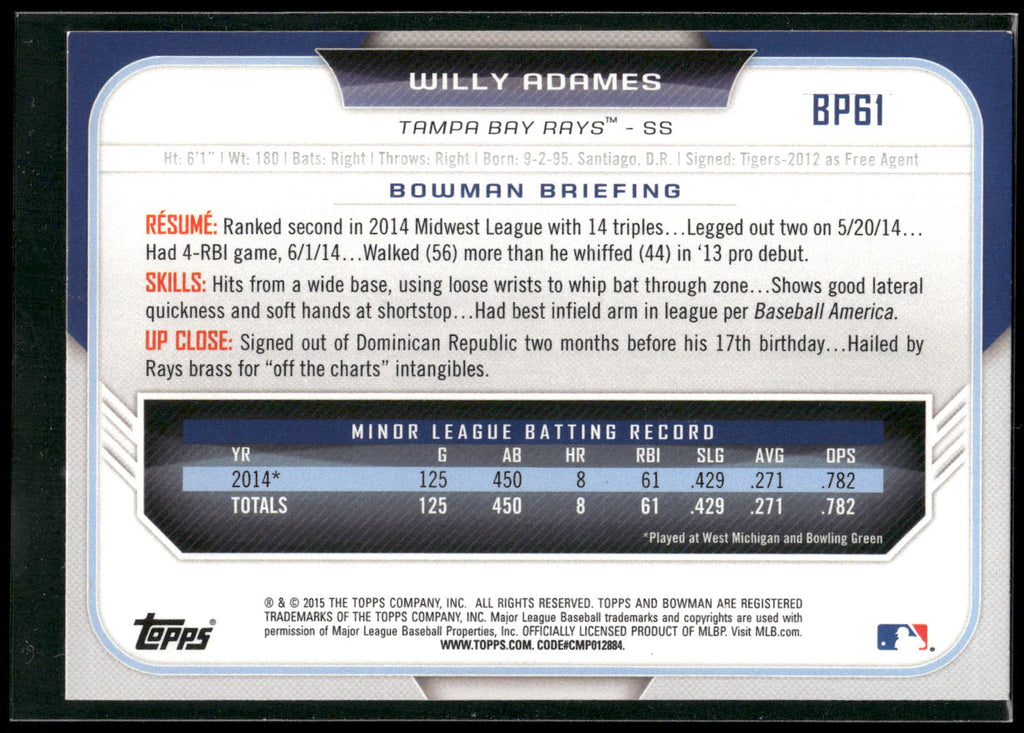 2015 Bowman #BP61 Willy Adames Prospects