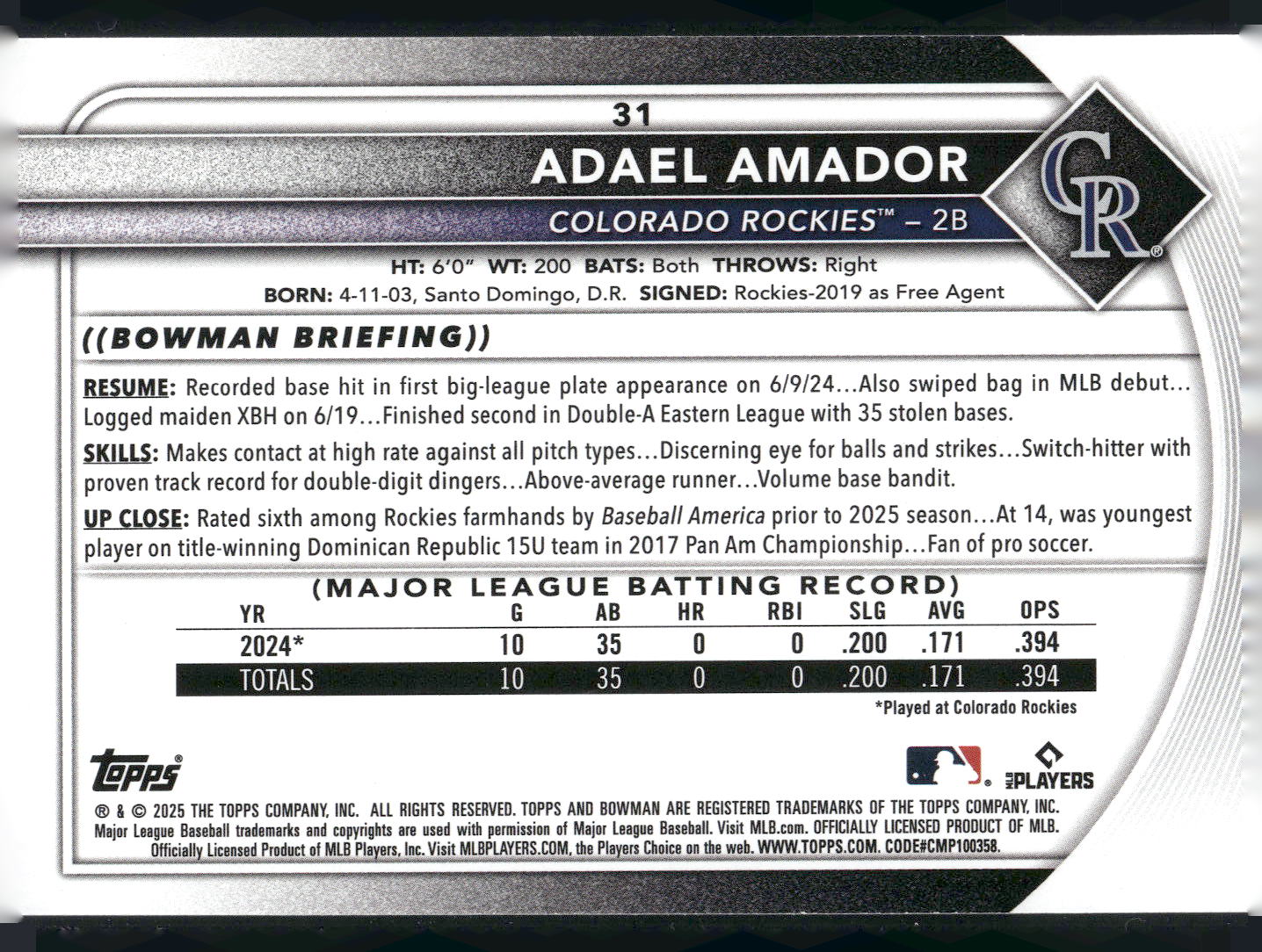 2025 Bowman #31 Adael Amador