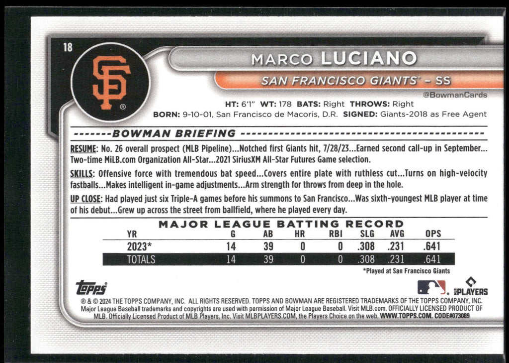 2024 Bowman #18 Marco Luciano