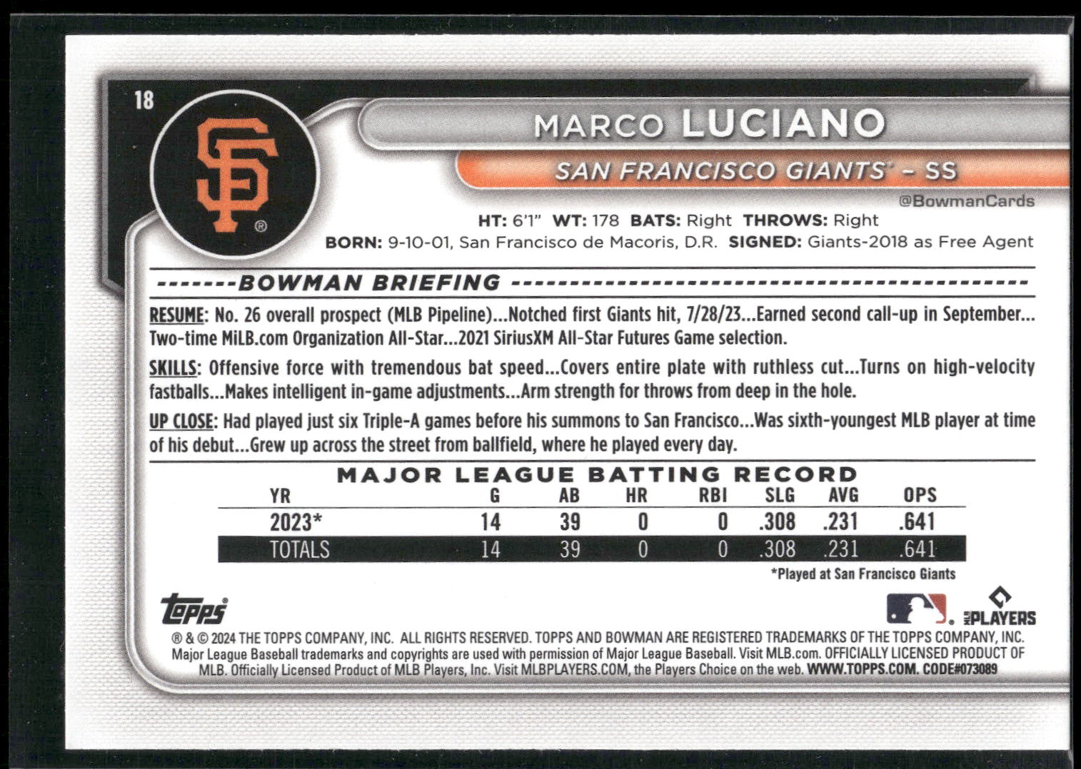2024 Bowman #18 Marco Luciano