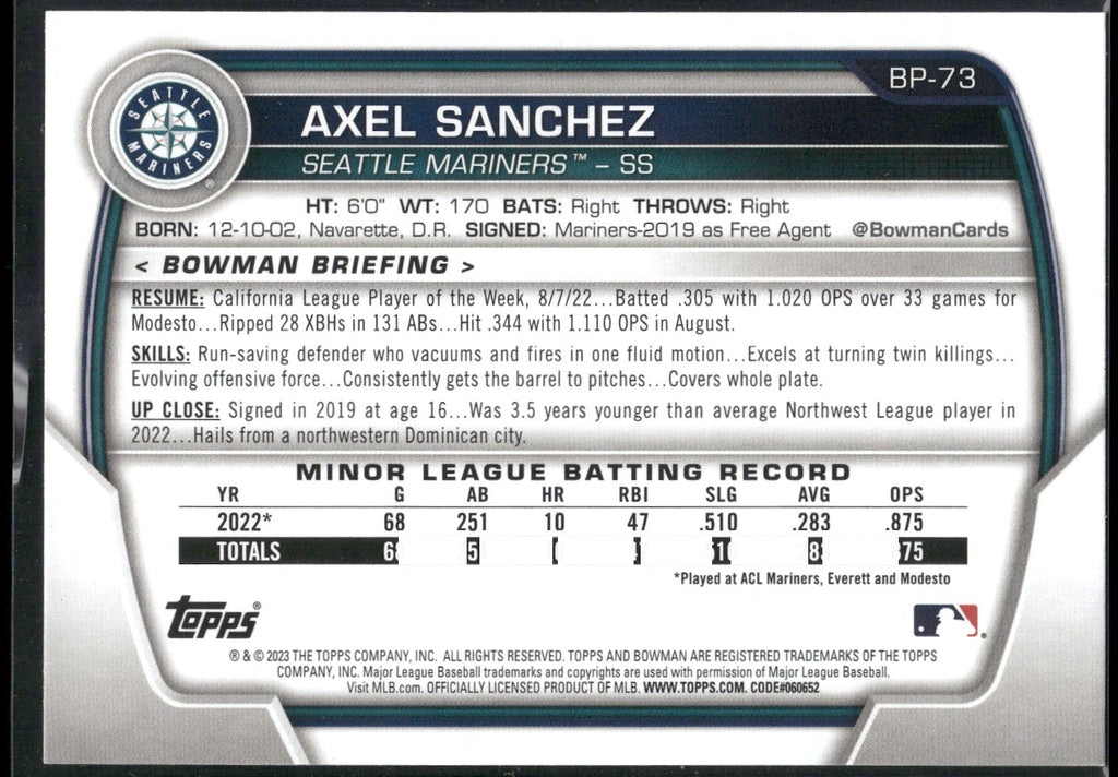 2023 Bowman #BP-73 Axel Sanchez Prospects
