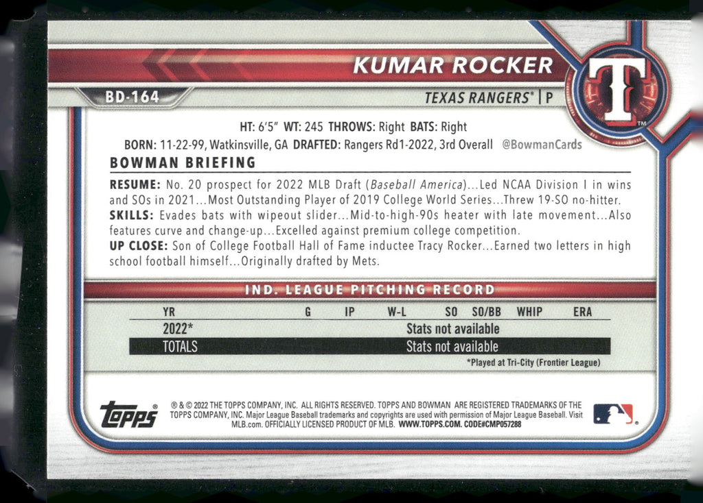 2022 Bowman Draft #BD-164 Kumar Rocker