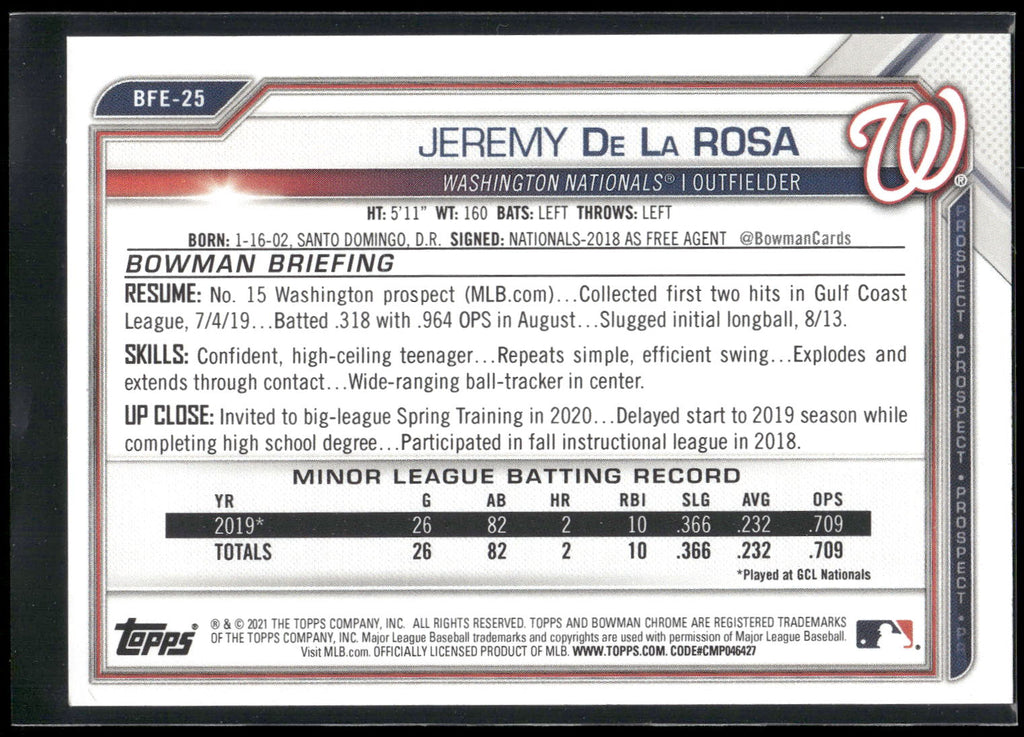2021 Bowman 1st Edition #BFE-25 Jeremy De La Rosa