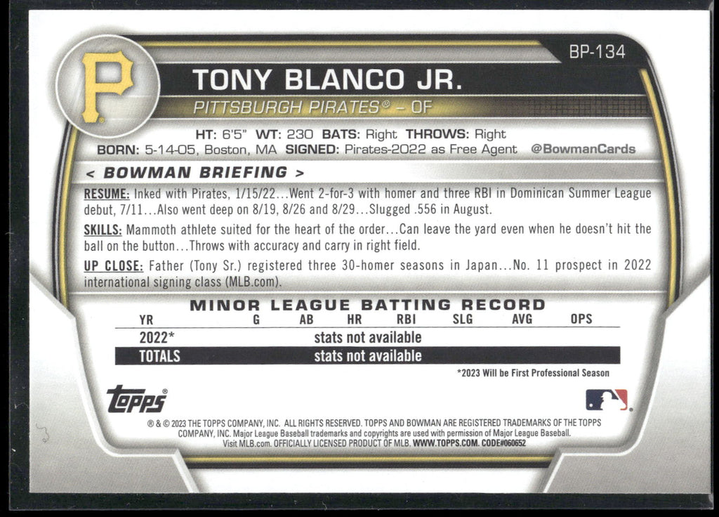 2023 Bowman #BP-134 Tony Blanco Jr. Prospects