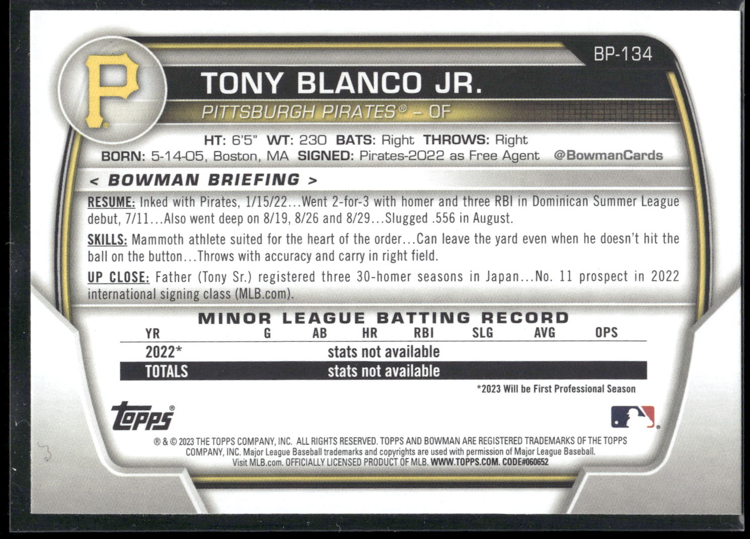 2023 Bowman #BP-134 Tony Blanco Jr. Prospects