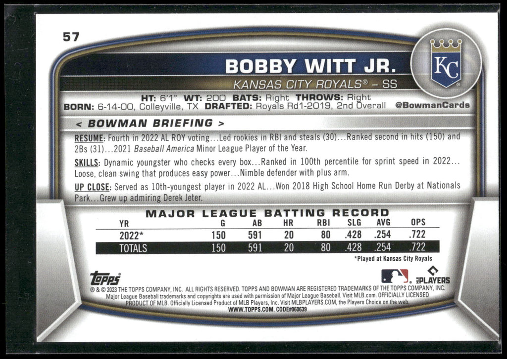 2023 Bowman #57 Bobby Witt Jr.
