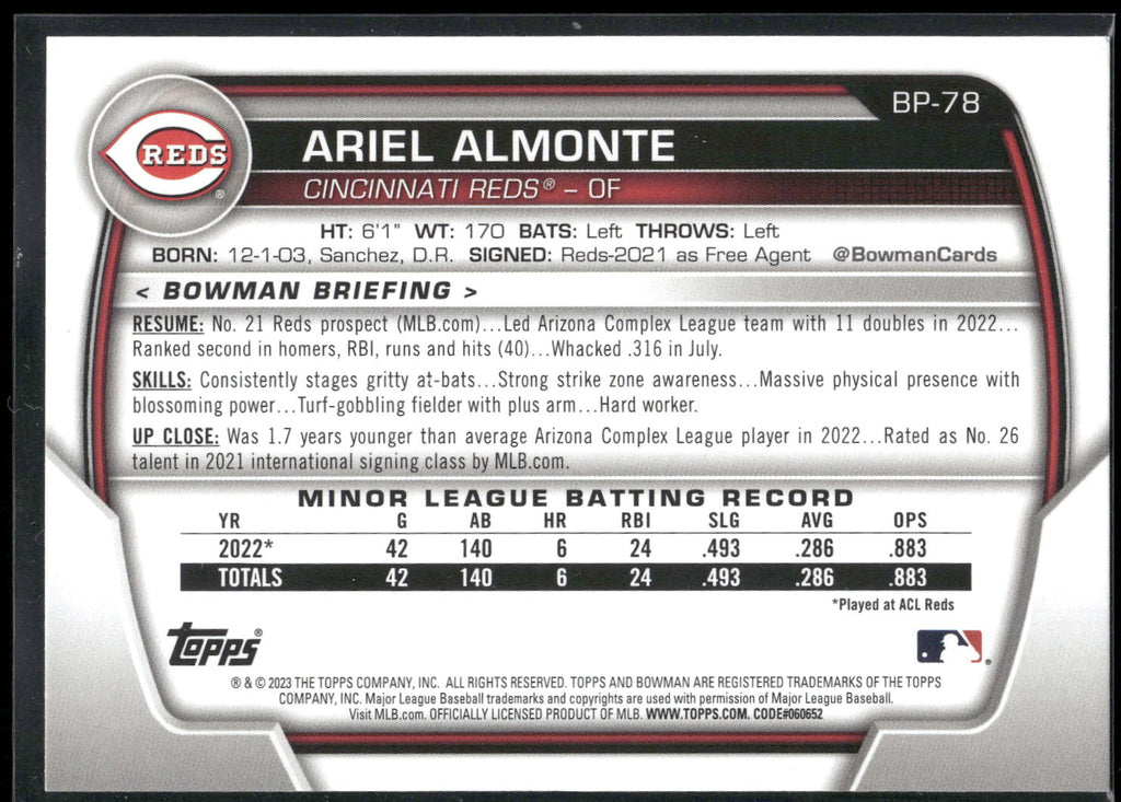 2023 Bowman #BP-78 Ariel Almonte Prospects