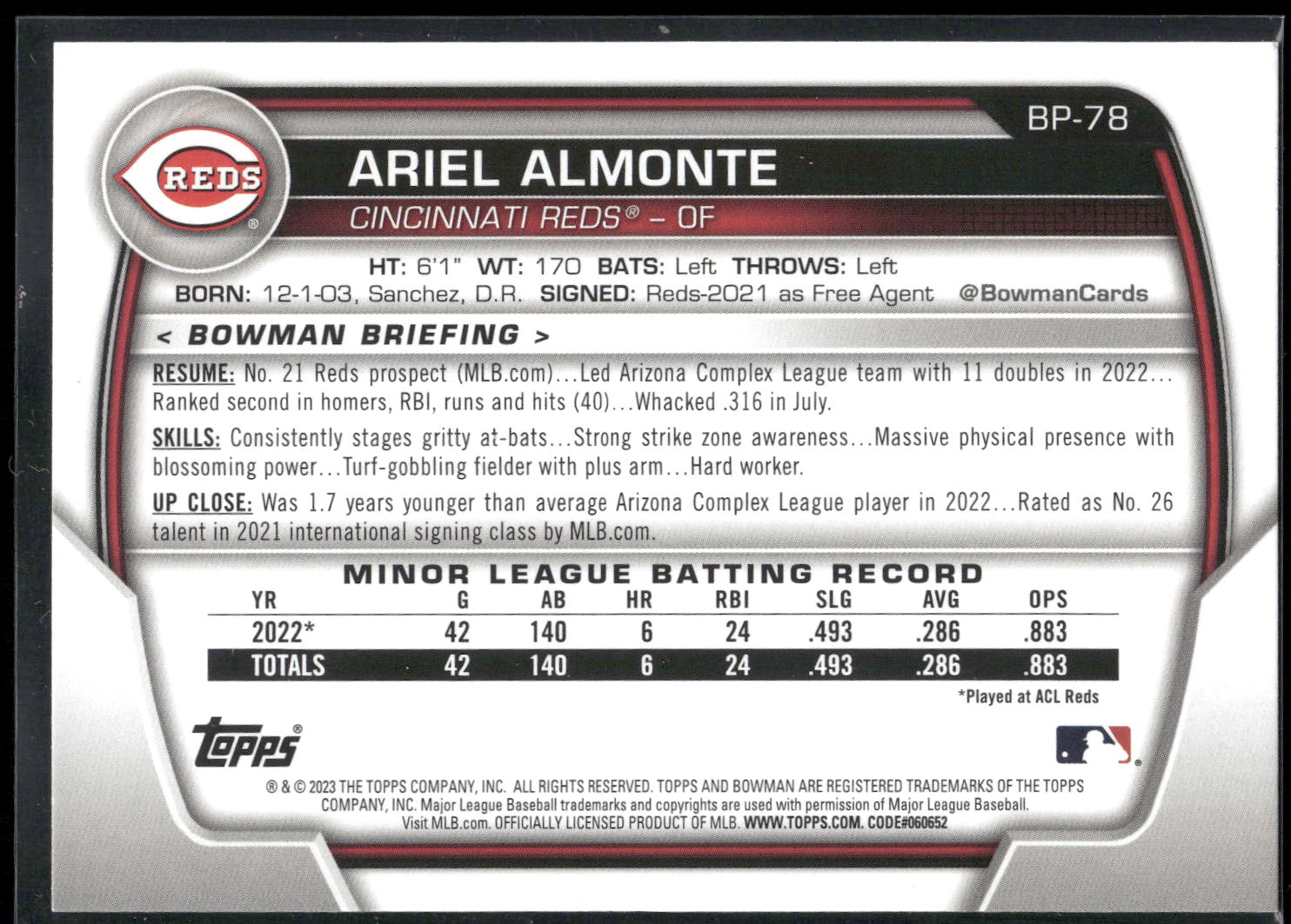 2023 Bowman #BP-78 Ariel Almonte Prospects