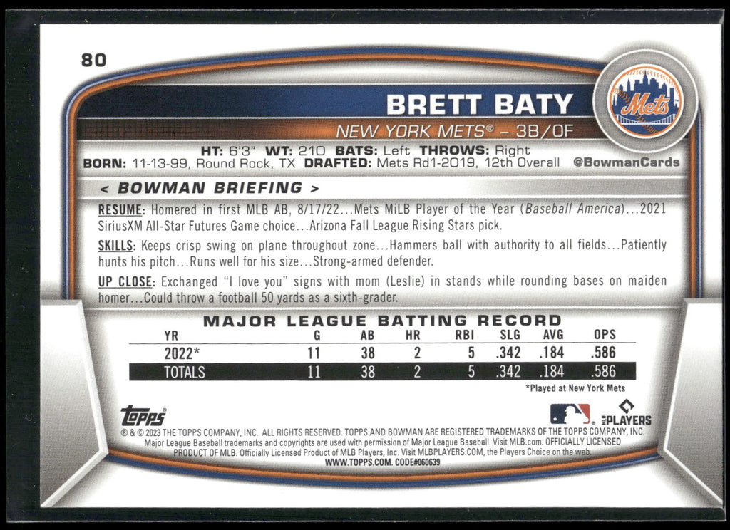 2023 Bowman #80 Brett Baty