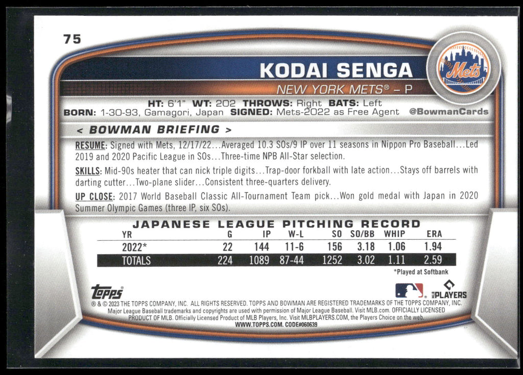 2023 Bowman #75 Kodai Senga